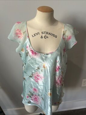 Vintage Oscar de la Renta Pink Label Mint Green Floral Satin Camisole